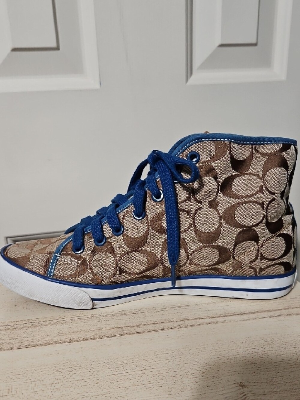 Coach EUC POPPY CHAN Bluberry Signature High-Top Sneakers - Picture 4 of 9